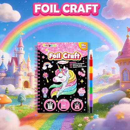 FUNNYB&G Foil Art Craft Kit for Girls 4-10 Years Old: Mess-Free & No-Glue, Create 16 Sparkly Unicorns Pictures – Perfect Travel Toy & Birthday Gift for Kids（Unicorns） - style: Unicorns