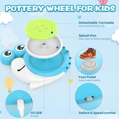Pottery Wheel for Kids with 3 Clay Kits & Painting Supplies, Complete Arts and Crafts for Kids Ages 8-12, Mini Pottery Studio Toys for Ages 8-13, Ideal Christmas Birthday Gift for Grandkids Boys Girls