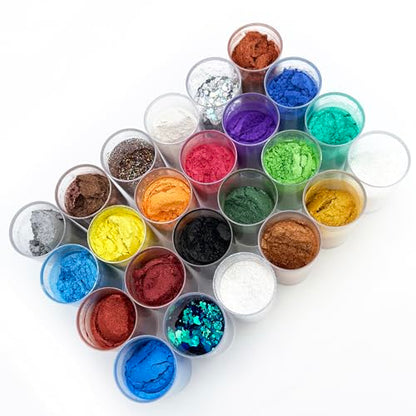 VITARIE Pigment Set - 24 Colors Mica Powder for Lip Gloss, Skin Paint, Bath Bombs, Soap Making, Nail Polish, Epoxy Resin, Candle - 0.11oz Each (20 Jars Mica + 4 Jars Glitter) - color: White,Balck,Silver,Gold,Yellow,Metallic,Orange,Rose,Purple,Blue,Green,H