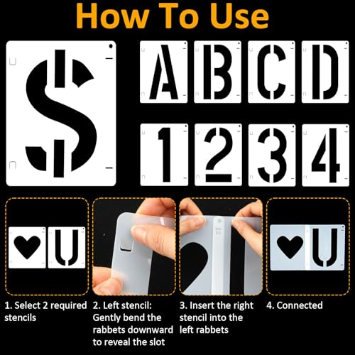 42 PCS Letter Stencils for Painting, Spray Paint Stencil, Alphabet Stencils for Crafts Reusable on Wood, Wall, Rock, Fabric, Sign, School DIY Art Projects （3 Inch - size: 3 Inch