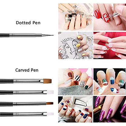 20pcs Nail Art Design Tools, 15pcs Painting Brushes Set with 5pcs Dotting Pens, BLACK … - color: Black Brushes with Dotting Pens