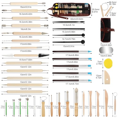 42Pcs Clay Sculpting Tools Kit, Professional Polymer & Air Dry Clay Tools for Carving, Modeling, Shaping, Ceramics, with Wooden Handle