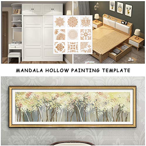 9 Pcs Mandala Stencils for Painting, 12x12 Inch Reusable Large Layering Stencils for Crafts Painting on Wood Floor Window Art Scrapbook Drawing Decoration - style: Large Mandala Stencils