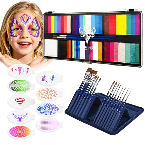 Anka Bella Face Painting Kit for Kids & Adults, Water Activated Face Paint Palette with 14 Brushes, Non Toxic Hypoallergenic Washable Face Paint Professional for Drawing Butterflies - color: ButterflyGlow Palette