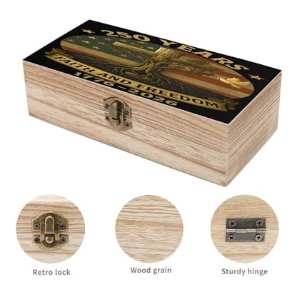 250 Years Faith And Freedom 1776 2026 USA Flag Cross Tree Roots Dove Jewelry Box Wooden Rustic Multi-Purpose Organizer with Front Clasp for Jewelry, Crafts, Accessories & Small Items - color: style-6