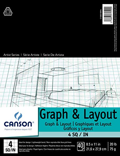 Canson Artist Series Graph and Layout Paper, 4 by 4 Blue Grid, Foldover Pad, 8.5x11 inches, 40 Sheets (20lb/75g) - Artist Paper for Adults and Students - Colored Pencil, Marker, Ink, Pen - style: 8.5" x 11" 4/4 Grid