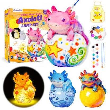 Paint Your Own Axolotl Lamp Kit, Arts and Crafts for Kids Ages 8-12, Arts and Crafts for Kids 4-6, DIY Axolotl Toys Tap Night Light, Paint Kit Birthday Gifts for Girls Boys Age 3 4 5 6 7 8 9 10 11 12+ - color: Axolotl