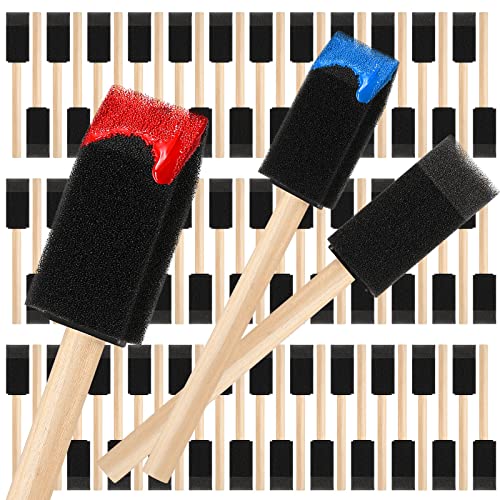Baderke 300 Count 1 Inch Foam Sponge Brushes for Painting Wood Handle Foam Brushes Small Lightweight Paint Sponges for DIY Crafts Acrylics Stains Varnishes