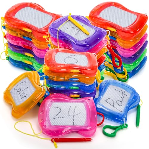 Peohud 24 Pack Mini Magnetic Drawing Board, Bulk Erasable Doodle Sketch Writing Pad, Small Backpack Keychain Clip Board for Office Birthday Party Favors
