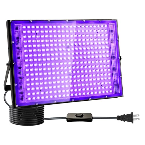 300W Black Lights, Blacklight Flood Light with Plug and Switch,for Glow Party, Black Light Party, Halloween, Body Paint, Neon Glow, Fluorescent Poster, Stage Lighting - size: 300W*1