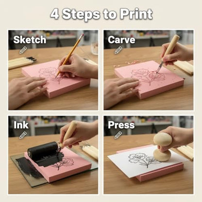 Lnncdsc Linocut Kit for Beginners & DIY Artists – Complete Block Printing Starter Set with Carving Tools & Brayer Roller – Perfect for Homemade Stamps, Greeting Cards, Gifts & Art Projects