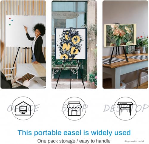 Art Artist Easel Stand for Sign,RRFTOK Metal Tripod Adjustable Easels for Painting Canvases Height from 21" to 66" with Reinforced Triangle,Carry Bag for Table-Top/Floor Drawing and Displaying,Black - style: 66B 1-Pack