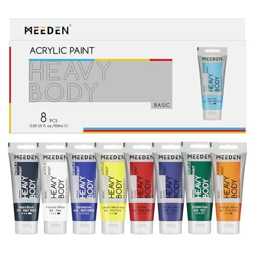 MEEDEN Thick Acrylic Paint Set: Satin Finish Acrylic Paints for Ornaments Painting - 100ml/3.38oz 8 Primary Colors Heavy Body Art Paint Tubes for Christmas Decoration - color: 8 Colors, size: Set