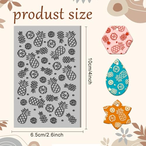 CHGCRAFT Pineapple Polymer Clay Texture Sheets Pineapple Summer Fruit Texture Stamp Sheets Clay Texture Mat Rubber Modeling Pattern Pad Texture Sheets for Jewelry and Earrings Tools - style: Pineapple Slices