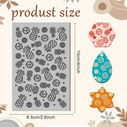 CHGCRAFT Pineapple Polymer Clay Texture Sheets Pineapple Summer Fruit Texture Stamp Sheets Clay Texture Mat Rubber Modeling Pattern Pad Texture Sheets for Jewelry and Earrings Tools - style: Pineapple Slices