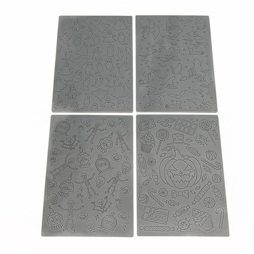 Halloween Polymer Clay Texture Sheets for Earrings Jewerly Making,Ghost Skull Texture Mat for Polymer Clay Projects Polymer Clay Earrings Tools，4pcs/Pack
