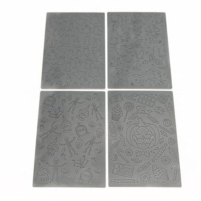 Halloween Polymer Clay Texture Sheets for Earrings Jewerly Making,Ghost Skull Texture Mat for Polymer Clay Projects Polymer Clay Earrings Tools，4pcs/Pack