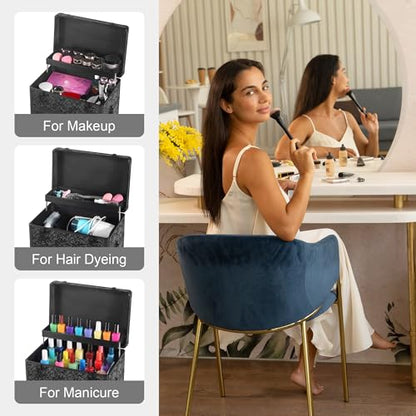 Rolling Makeup Case with Large Drawer, Makeup Train Case with Tray, Cosmetology Case on Wheels, Travel Makeup Case Organizers, Professional for Salon Barber, Nail, Tattoo, Black - color: Black, style: No Mirror