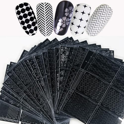 Reusable Nail Stencils for Nail Art - 144 Pieces with 72 Unique Designs, DIY French Tip Guides & Manicure Decals for Professional Salon-Quality Results at Home