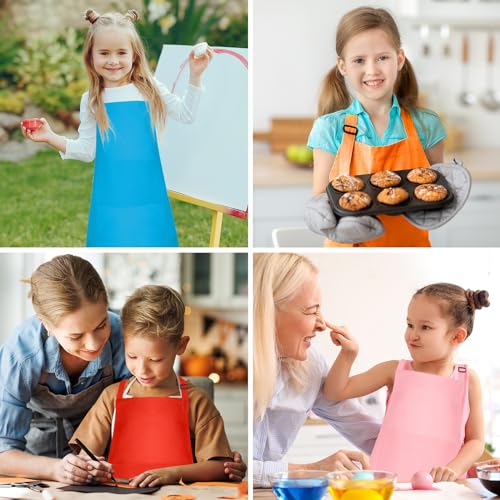 10 Pack Kids Apron Adjustable Children Apron with 2 Pockets Children Chef Painting Aprons for Cooking Baking Painting Crafts Making - color: Multicolor