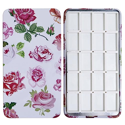 FCLUB Empty Watercolor Palette Tin with 20Pcs Empty Watercolor Full Pans | Metal Watercolor Palette, 20 White Empty Full Pans, 3M Self-Adhesive Magnets, Metal Art Paint Mixing Case, Artists Paints - color: Rose, size: Pack of 20 Full Pans