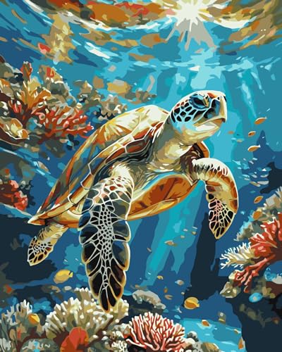 ldazao Painting By Numbers for Adults Number Oil Painting Kit Paint By Numbers Kit Beginner Turtle DIY Painting Kits for Adults Without Frame Paint By Number On Canvas for Gift Home Wall Decor - color: 40-D73P-4RQS