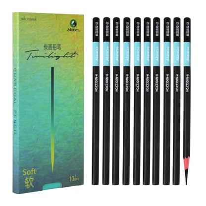 Marie's Charcoal Pencils for Drawing, 10 Pieces, Extra Hard Hard Medium Soft Extra Soft, Sketching Pencils for Artists, Smooth Charcoal Core for Layering, Blending and Detailed Artwork(Soft) - style: Soft (10pcs)