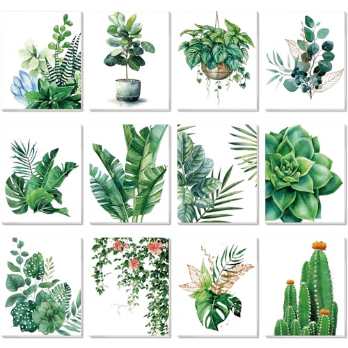 Engrowtic 12 Pcs 8 x 10'' Green Plants Pre Drawn Canvas to Paint Pre Printed Sketched Canvas for Adult Ladies Paint Art Party Favor Board Set for Craft(Classic Style) - style: Classic Style