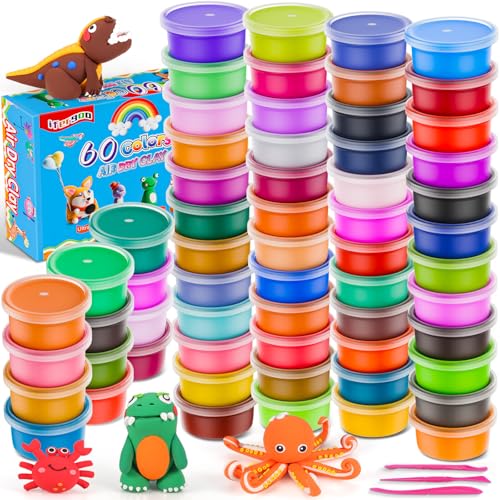 ifergoo Air Dry Clay Kit for Kids - 60 Colors Magic Modeling Clay, Ultra Light, Safe & Non-Toxic, DIY Art & Craft Molding Toy with Tools, Birthday&Christmas Gift for Age 3-12 Years Old Boys Girls - color: 60 Colors