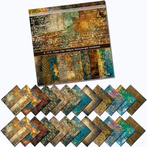 Vintage Scrapbook Paper Pad 6x6, Mixed Media Texture Cardstock for Junk Journal, Collage Art, DIY Crafts, Card Making & Scrapbooking Supplies, 24 Artistic Distressed Sheets - color: 21006, size: 6"×6"