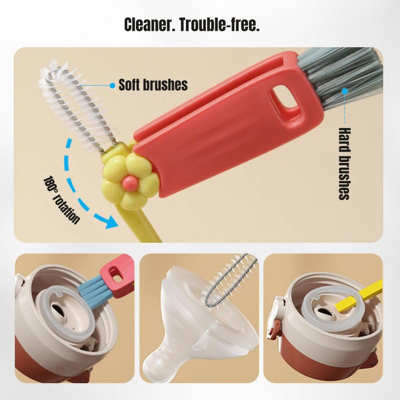 3 in 1 Cup Lid Cleaning Brush, 2024 New Portable Crevice Cleaning Brush Set for Baby Bottle Gap Tight Spaces Cup, Rotatable Cup Lid Cleaner Cup Mouth Scrubber - color: A-red