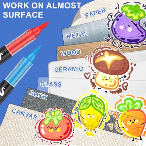 Amamao Acrylic Paint Markers, Soft Brush Tip Pens and Markers, Acrylic Paint Pens for Wood, Stone, Canvas, Glass, Fabric, Egg, Rock Painting and DIY Crafts Art Supplies (48) - style: 48 BOX
