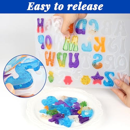 Alphabet Keychain Mold, Reversed Letter Keychain Silicone Molds with Holes, Alphabet Epoxy Resin Mold for DIY Jewelry Pendant Keychain (Ocean and Letter) - color: Alphabet