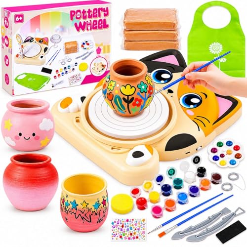 Insnug Pottery Wheel for Kids - Pottery Arts and Crafts for Kids Ages 8-12 with 3 Pack Painting Kit Air Dry Clay Art Supplies Toys for Girls Boy Christmas Birthday Gift for 6+ - color: yellow