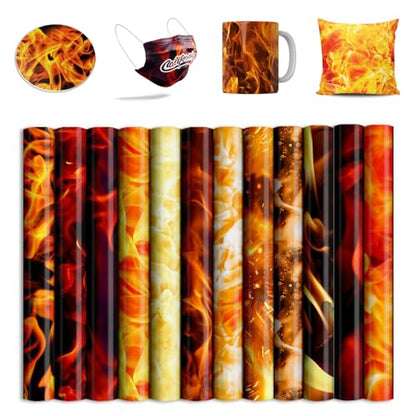 Flame Sublimation Transfer Ink Sheets Bundle for Cricut Mug Press, Infused Ink Paper for Sublimation,12Pcs 12x12Inch Pre-Inked Sublimation Transfer Paper for Blanks - color: Flame