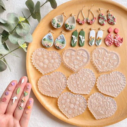 KEOKER Spring Polymer Clay Molds, Polymer Clay Silicone Molds, Butterfly Polymer Clay Mini Molds, 8pcs Earring Molds for Polymer Clay, Polymer Clay Molds for Jewelry(Substitute Micro Clay Cutters) - color: 8PCS Color