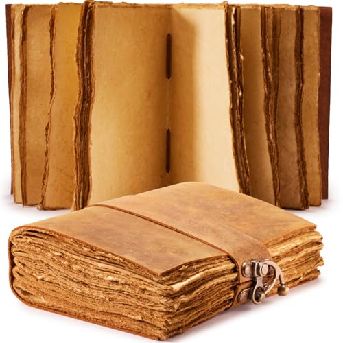 NomadCraftsCo. Vintage Leather Journal - Lock Closure, Book of Shadows, Grimoire, Witch Journal, 240 pages Antique Deckle Edge Paper - color: Weathered Brown, size: 7" x 5"