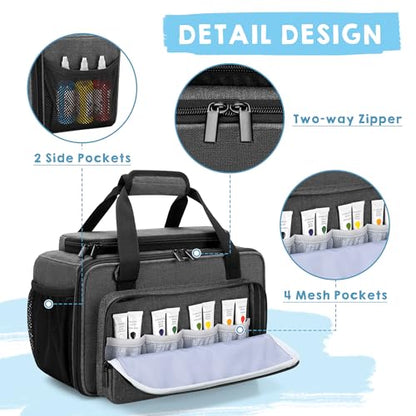 GRAOSO Marker Storage Bag Marker Case Organizer Hold up to 216 Markers, Carrying Case with Shoulder Strap and Handle, with Dividers and Easy Cleaning Liner (Markers Length up to 5.1"/13 cm), Grey