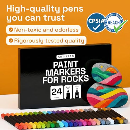 ARTISTRO 24 Rock Acrylic Paint Markers - Painting Kit for Kids and Adults - Art & Craft Supplies Paint Pens