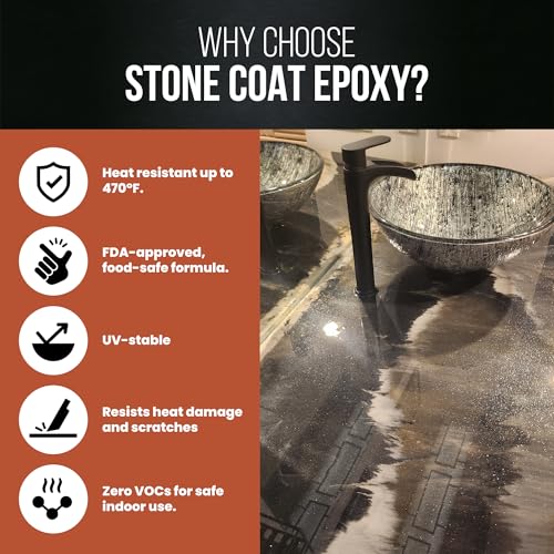 Stone Coat Countertops Epoxy Resin Kit for Countertops, Bar Tops, 1 Gallon | UV, Scratch & Heat Resistant, Food Safe for Kitchen Countertop, Tabletop, Shower Walls, Wooden Bar Top, & Art Craft Projects - size: 1 Gallon