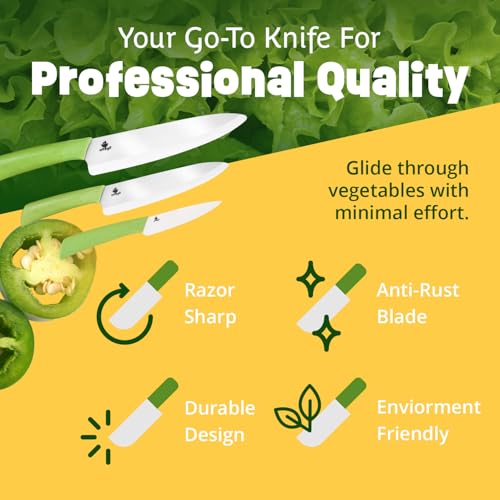 Ceramic Knife Set with Ergonomic Handle, Non-Reactive and Professional Chopping Knife Featuring Sharp, Santoku Blades for Cutting Vegetables & Fruits, Ceramic Kitchen Knives Set of 3 - 6”, 4”, 8” - style: 4, 6, 8 inch