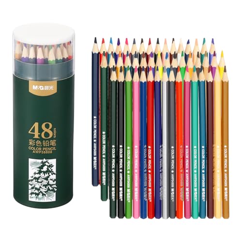 M&G 48 Colors Colored Pencils Set, 48pcs Oil Based Drawing Color Pencil Art Supplies for Beginner Adult Coloring Book Gifts with Green Pencil Holder