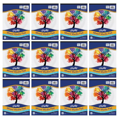 UCREATE Heavyweight Mixed Media Paper Pad, 9" x 12", White, Acid-Free, 50 Sheets/Pad, Pack of 12 Pads, 600 Sheets Total