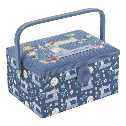 Hobby Gift Medium Sewing Box Organiser, Fabric Covered Storage Box with Handle, Internal Tray, Pin Cushion and Pocket for Sewing, Quilting and Knitting Supplies - color: Sewing Machines