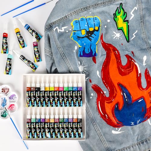 Roizefar Fabric Paint Set, 48 Colors with Metallic, Glitter & Neon, All-in-One Kit with Brushes & Palette, Permanent Textile Paint for Clothes, Shoes, Bags, Shirts, Canvas DIY, 0.34 oz Each