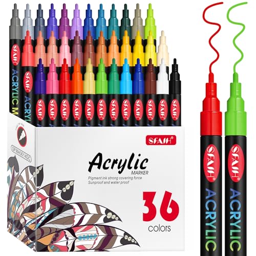 SFAIH 36 Vibrant Acrylic Paint Markers-[Ultra High Coverage]1-2mm Fine Paint Pen for Any Surface, Paper, Rock, Fabric, Wood, Non-Bleeding Water-Based Permanent Ink, Non-Toxic, Art Drawing & DIY Crafts - color: 36 Colors