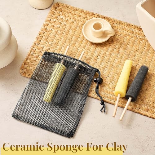 Teenyyou 12 Pcs 2 Colors Pottery Sponges for Clay, Burr Repair Stick Pottery Trimming Tools for Clay Making Ceramic Tools Sponge Accessories Shaping and Carving