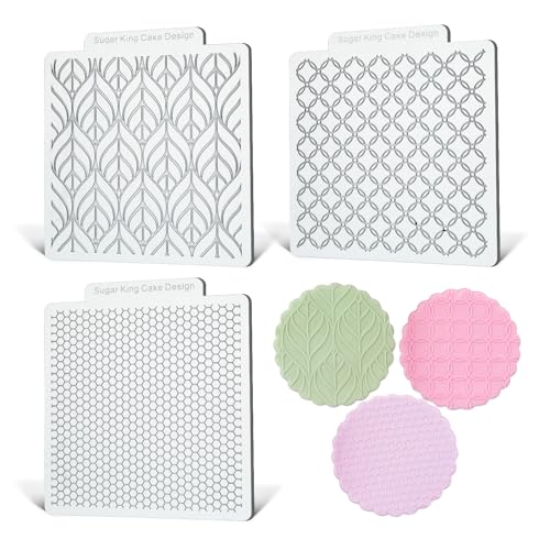 KALAIEN 3 Pack Cookie Embosser Set, Fondant Impression Mats Acrylic Embosser for Fondant Stamps, Texture Sheets for Polymer Clay, Chocolate, Cupcake Topper, Fondant Molds-Style 4 - color: Style 4