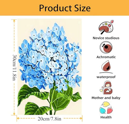 Mowana Paint by Numbers Kit for Adults - Hydrangeas Adult Paint by Numbers for Beginners on Canvas with Frame and Easel, Easy Acrylic Oil Painting by Number Kits 8x12 inch - color: Hydrangeas
