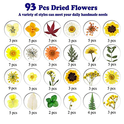 93 Pcs Yellow Dried Pressed Flowers Real Natural Leave Petals for DIY Resin Candle Jewelry Nail Crafts - color: Yellow
